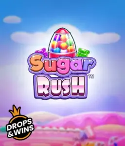 Enjoy the delightful world of the Sugar Rush slot game by Pragmatic Play, with a bright candy dispenser set against a fantastic background of candyland. This graphic evokes the fun and excitement of the game, highlighted with vivid candies and engaging typography. Ideal for players seeking a sweet adventure, offering hours of fun. 